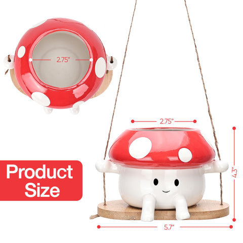 Fungi Fun mushroom planter with sturdy rope for secure hanging.