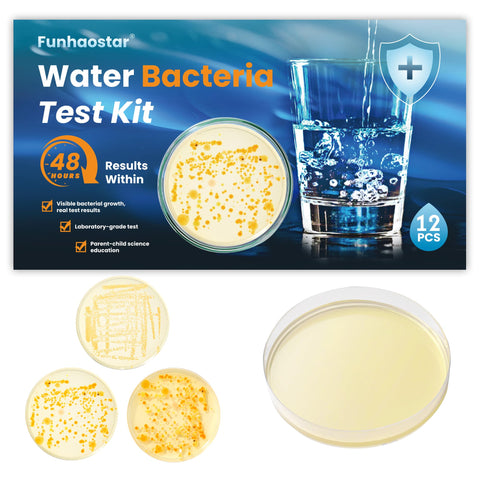 Funhaostar bacteria test kit with 12 culture plates for at-home water safety checks.