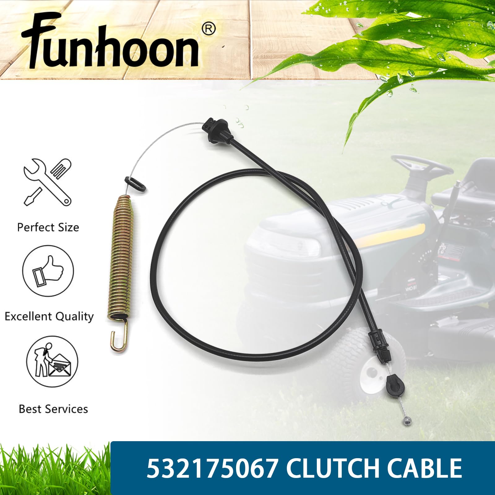 Funhoon 45inch clutch cable in use on compatible mower