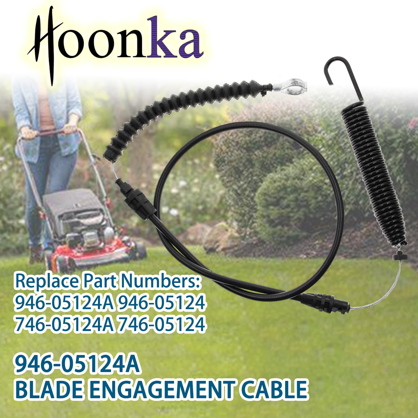 Funhoon deck engagement cable on a mower, showing extension spring for reliable blade control