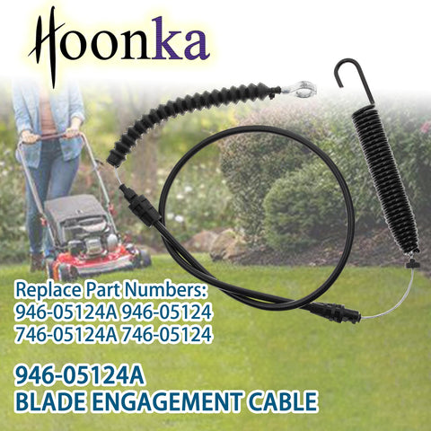 Funhoon deck engagement cable on a mower, showing extension spring for reliable blade control