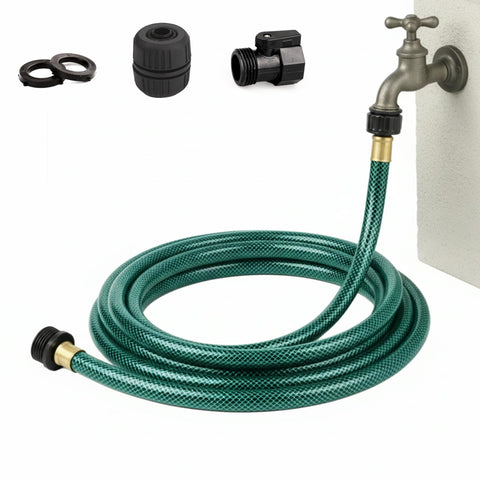 FUNJEE garden hose durable 15ft showing flexible reach around fences for easy watering