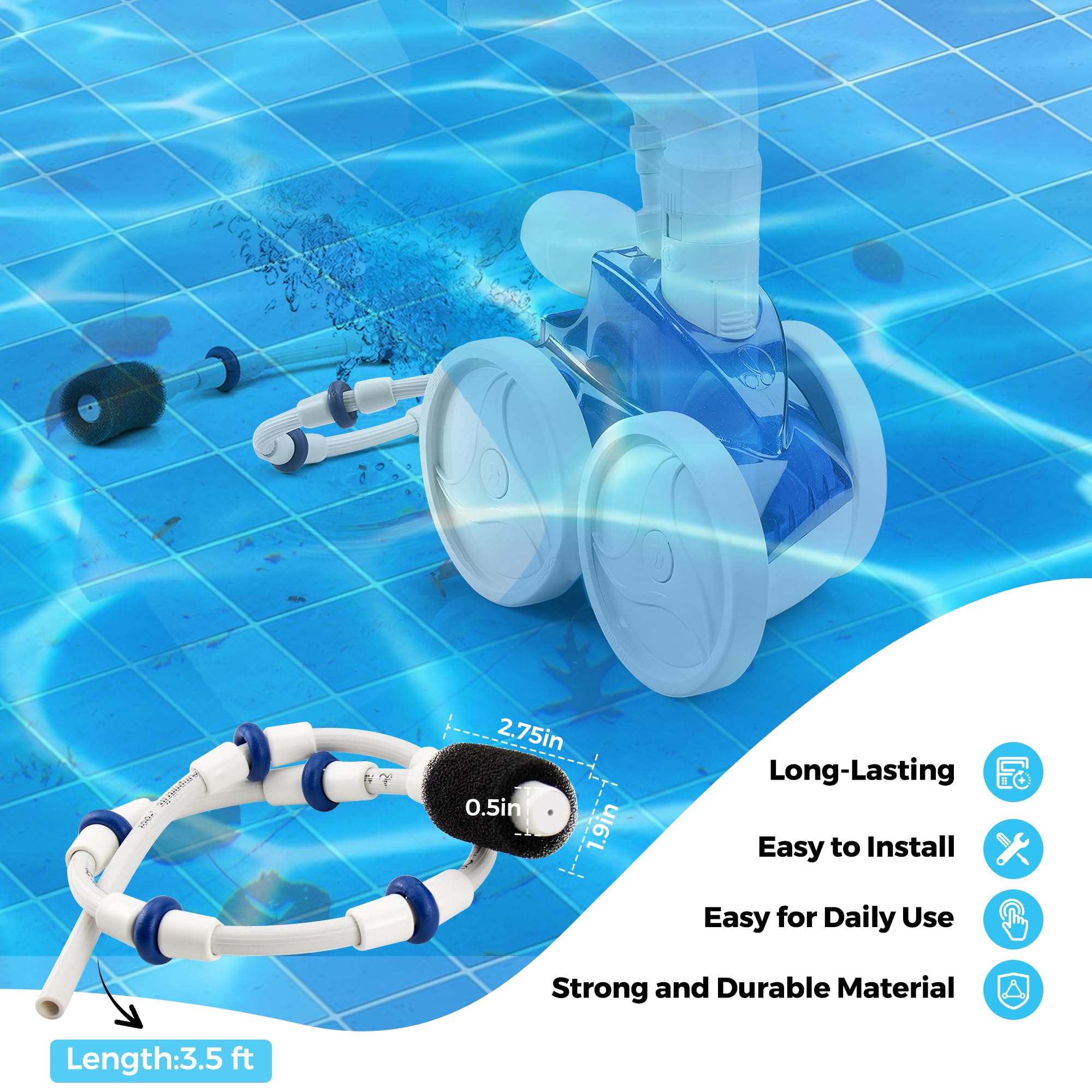 Funmit hose handles debris on pool floor, walls, and steps
