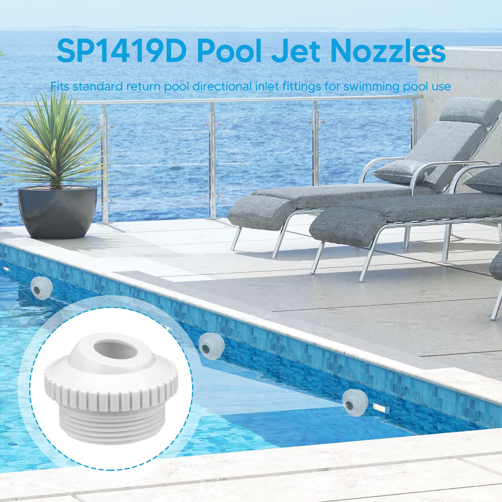 Funmit pool jet nozzle with dimensions indicating 3-4 inch opening for precision.