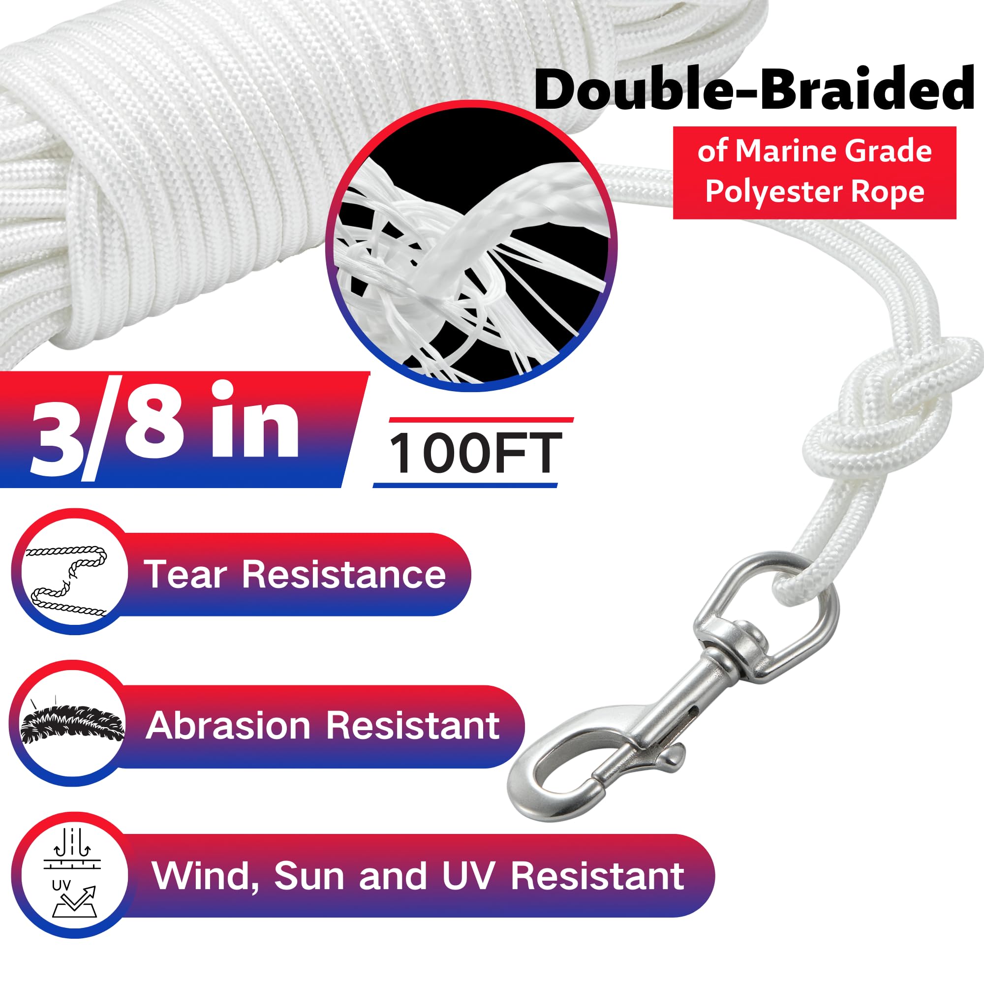 FUNNANS 316 stainless steel swivel snap hooks resist rust and simplify flag mounting.