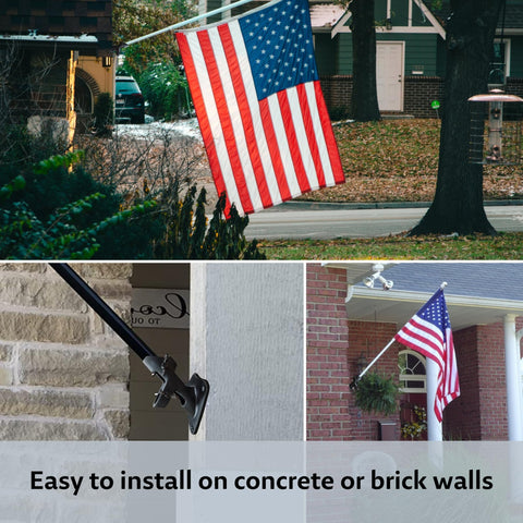 Funnans heavy duty flag pole bracket withstands strong gusts while protecting your wall.