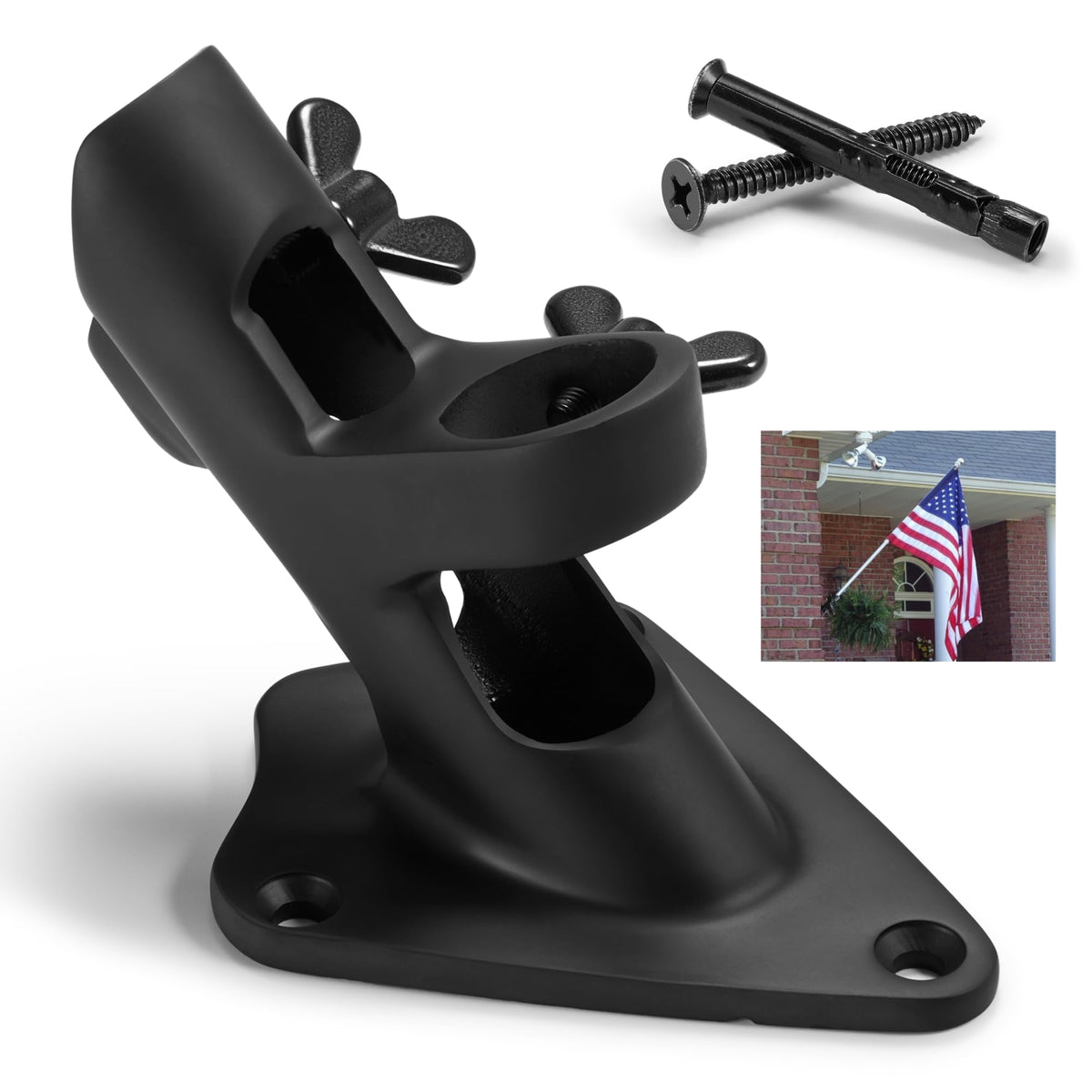 Funnans flag-pole holder bracket in black for outdoor walls, sturdy and rust-resistant.