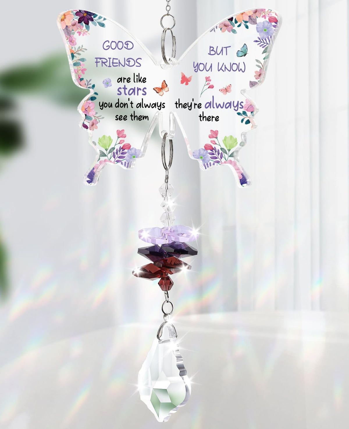 Funnli Best Friend Butterfly Suncatcher creates colorful light reflections for bright inviting windows