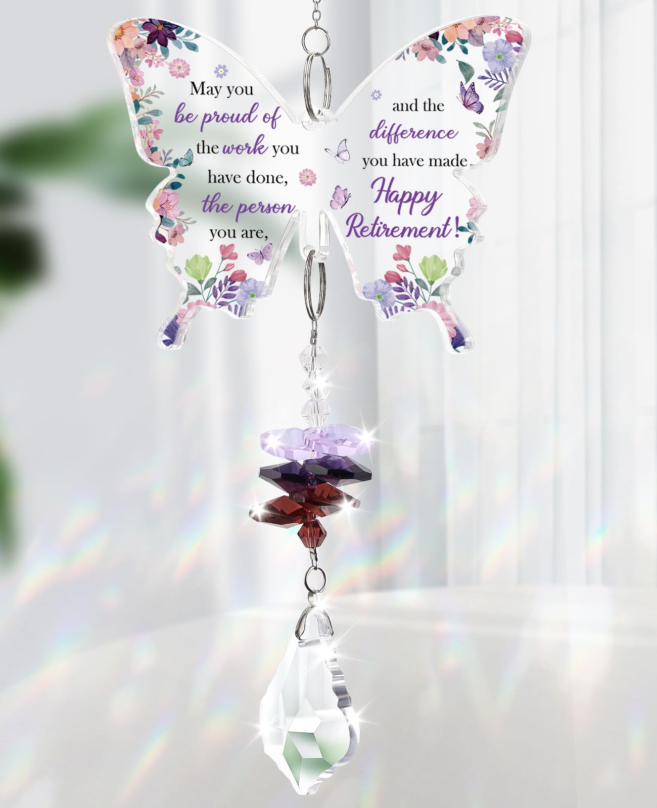 Funnli butterfly crystal suncatcher in purple adds sparkling window light