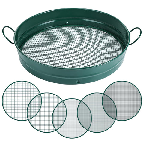 Funnymoom soil sifter with handle side view for comfortable screening