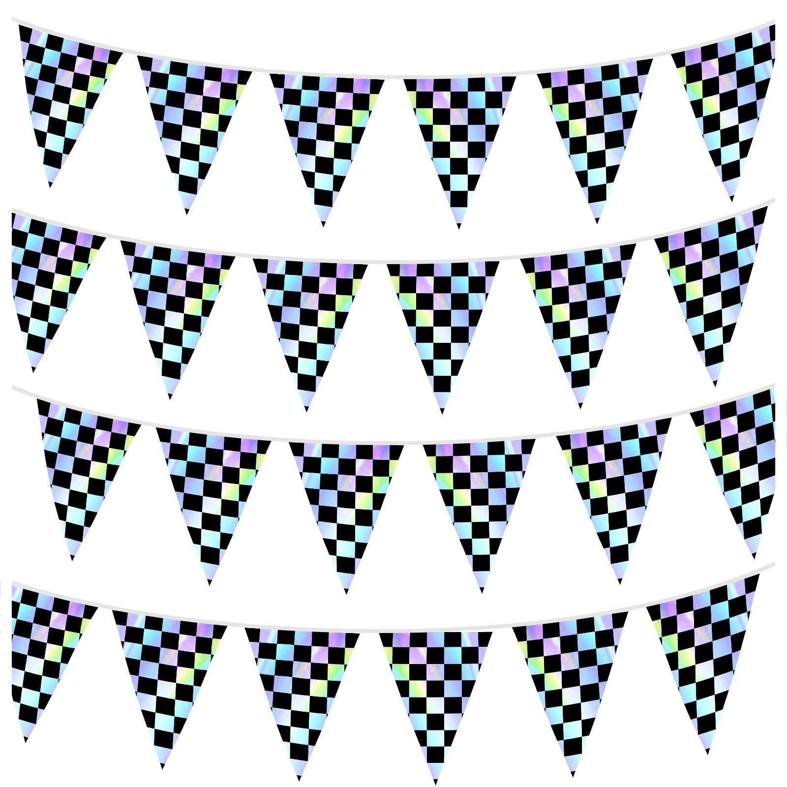 FunnyPars black iridescent checkered banner for bold race party decor