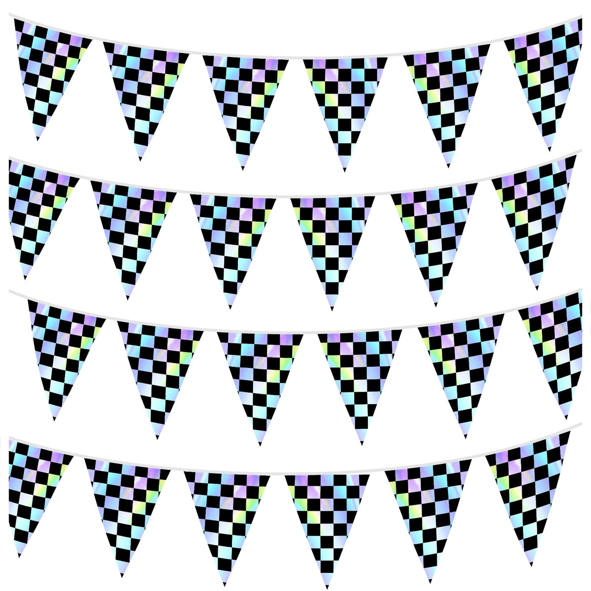 FunnyPars black iridescent checkered banner for bold race party decor