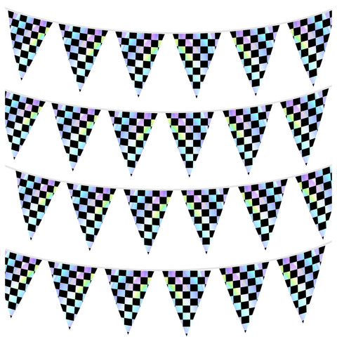 FunnyPars black iridescent checkered banner for bold race party decor