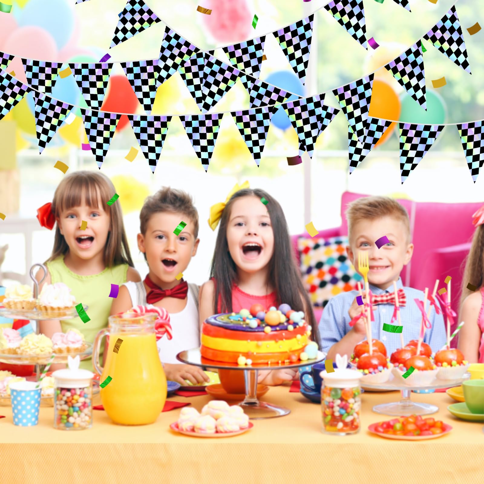 FunnyPars prestrung checkered flags simplify quick party setup