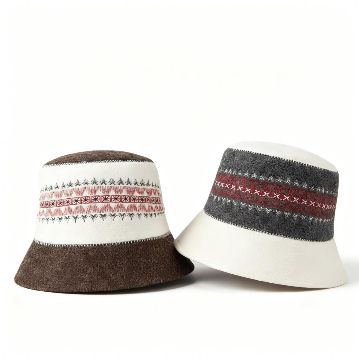 Funnysoft wool sauna hat embroidery detail highlights vibrant color and premium craftsmanship.