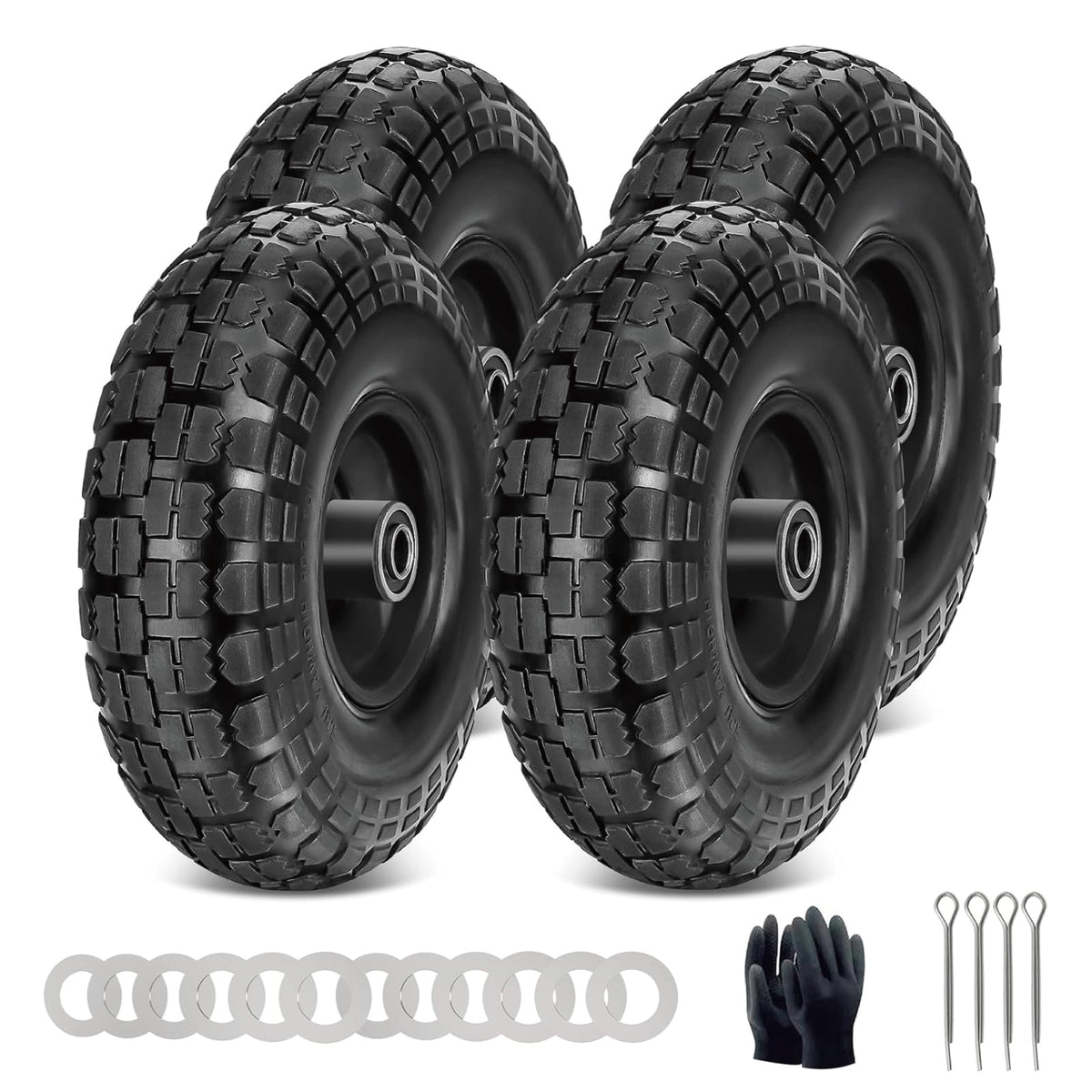FunPaxido 10-inch solid rubber dolly tires offer durable puncture-free performance for carts