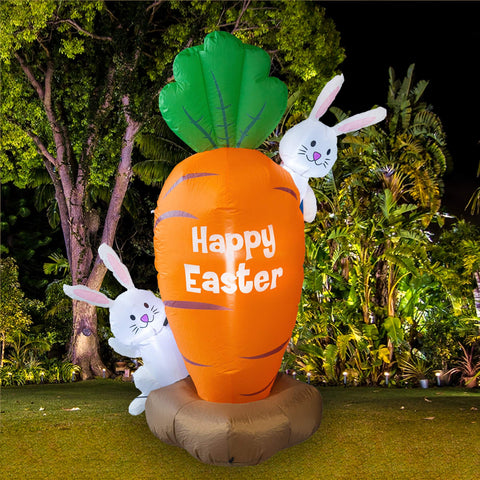 FUNPENY inflatable carrot with rabbits, illuminated for nighttime yard appeal