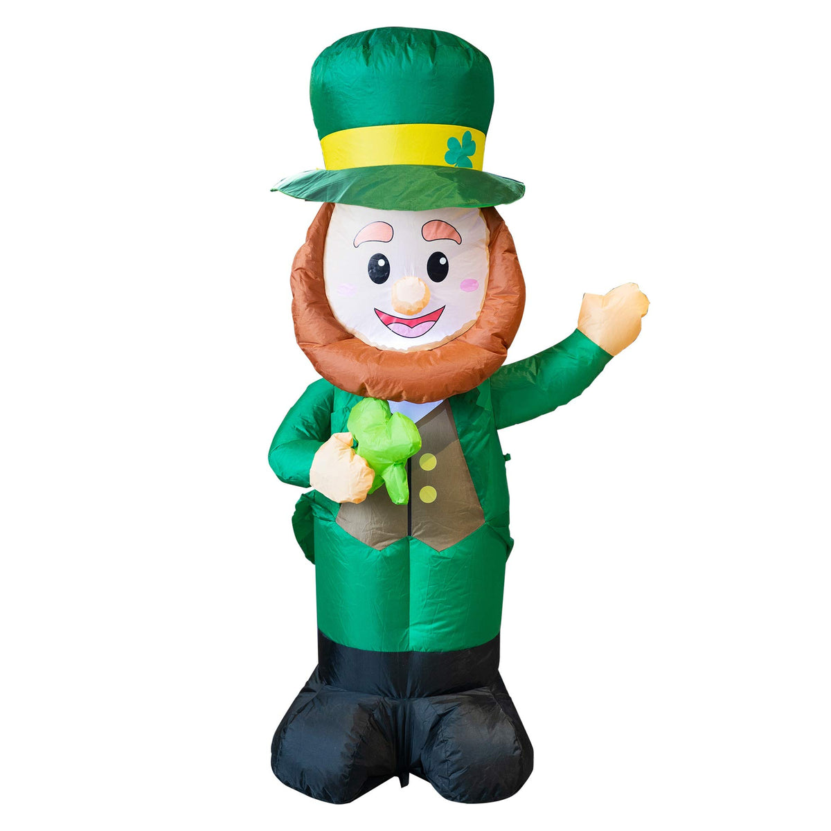 FUNPENY St Patrick's Day leprechaun inflatable on lawn for festive curb appeal.