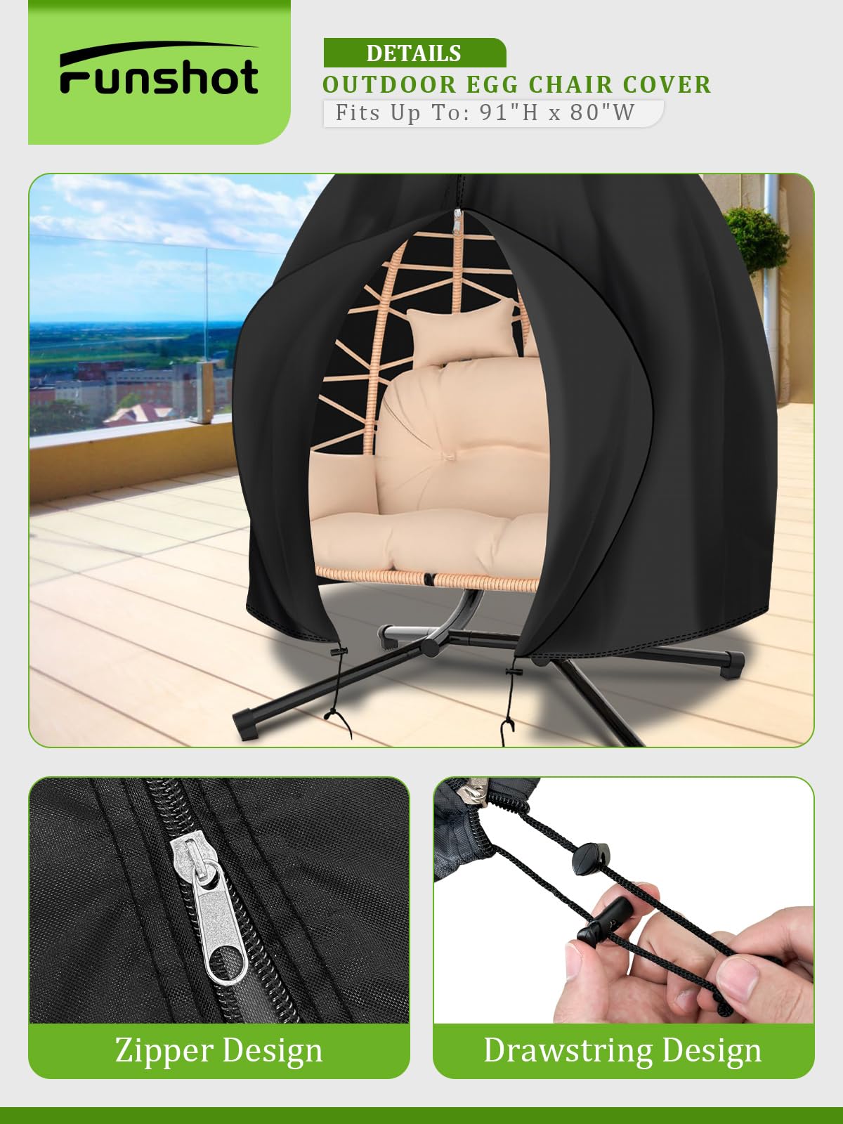 Funshot easy on and off zipper for quick setup by one person.