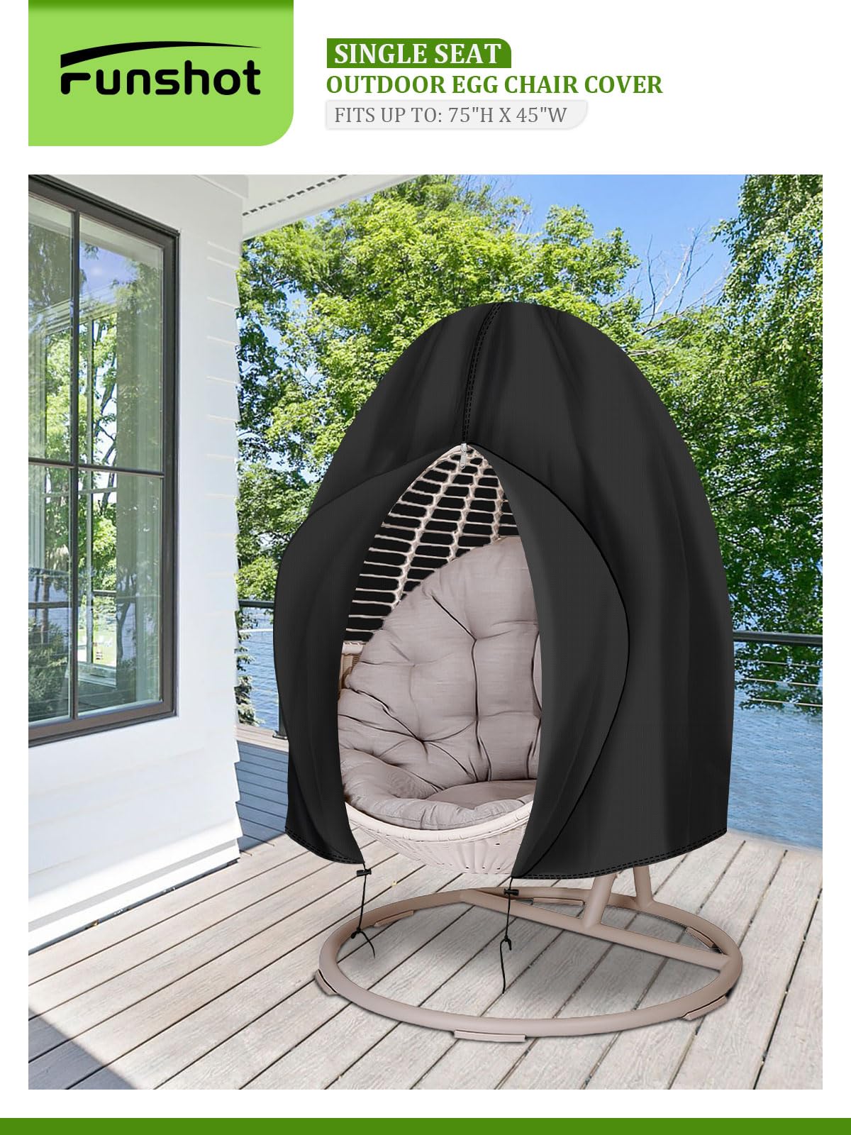 Funshot black outdoor cover fits most single-seat egg chairs with stands.