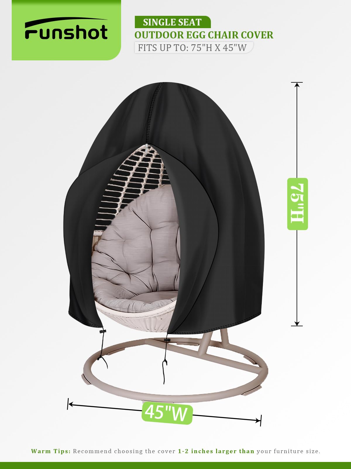 Funshot windproof egg chair cover with zip keeps chair secure in wind.