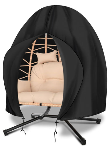 Funshot patio egg chair cover on the double chair protects from rain and sun.