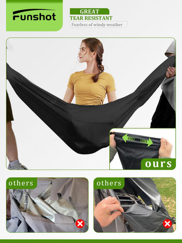 Funshot windproof design with zip and drawstring keeps the chair cover secure.