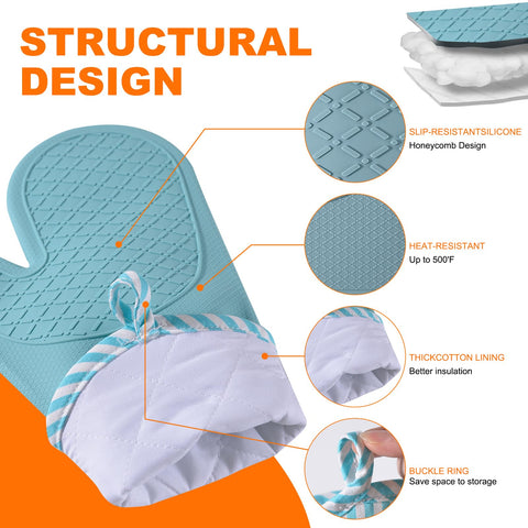FunSiltasy oven mitts with cotton lining keep hands cool.
