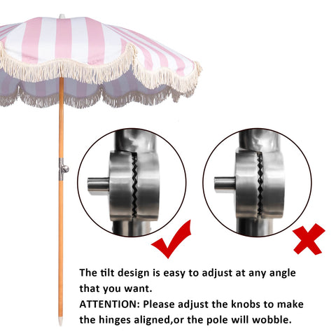 Funsite umbrella features 8 fiberglass ribs for sturdy wind resistance