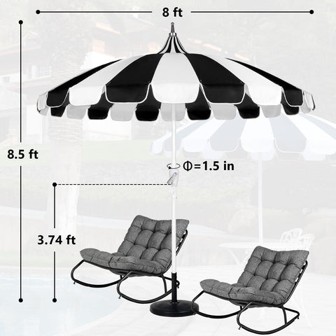 Funsite backyard setup shows the pagoda umbrella providing shade for outdoor gatherings.