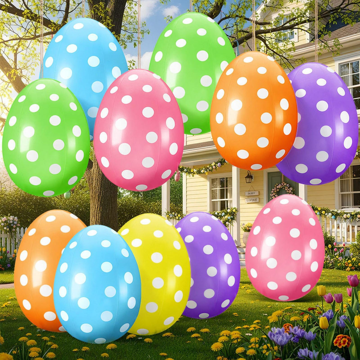Funtery 12-pack 24inch Easter inflatable eggs for yard display and party decor
