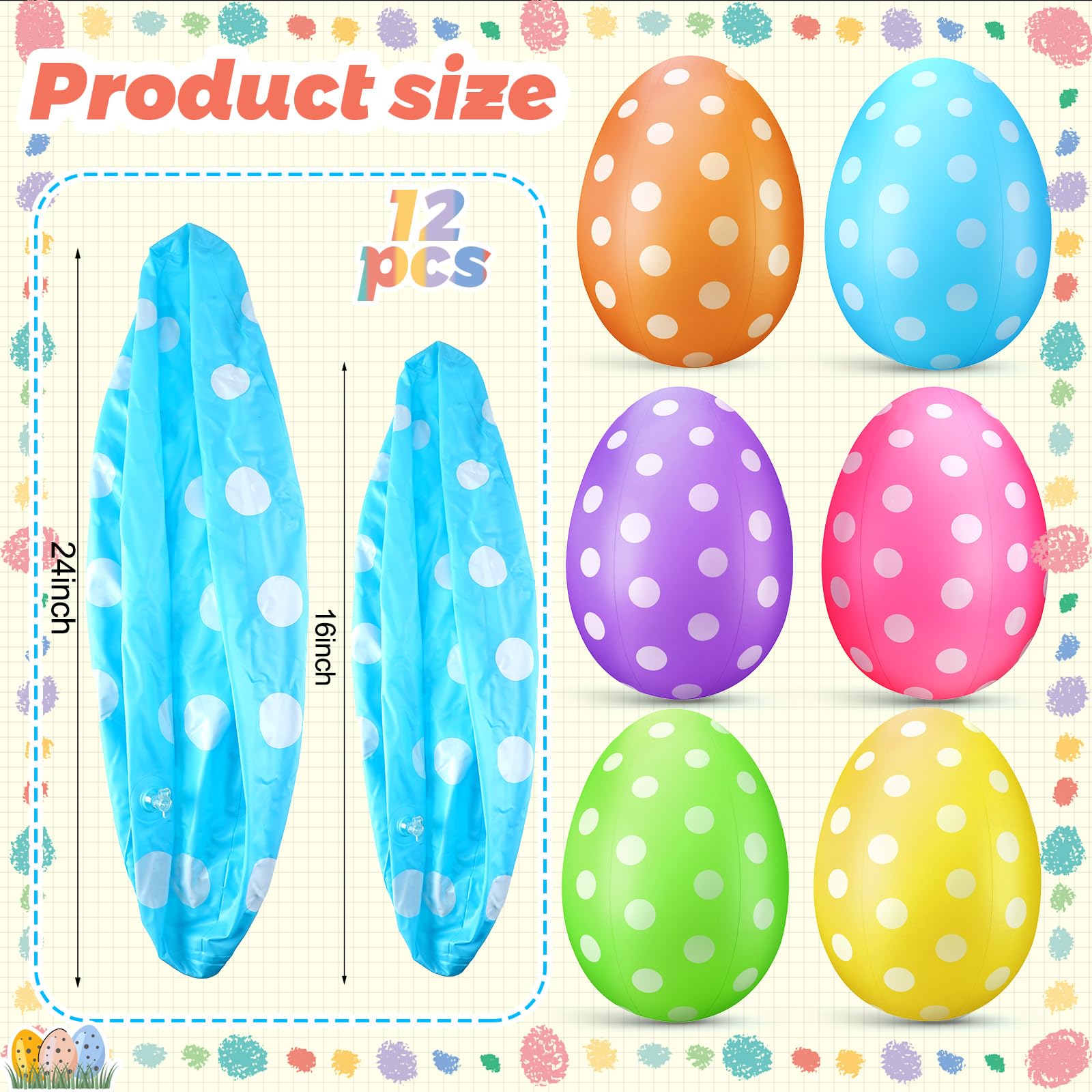 Funtery Easter inflatable egg 24-inch, eye-catching centerpiece for Easter hunts