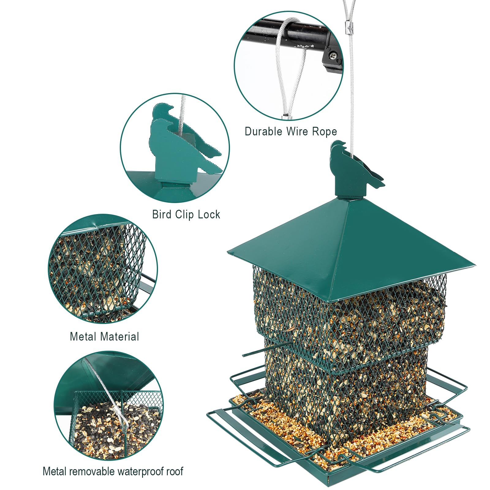 FUNWILDLIFE 360-degree feeding station lets birds access seed from all sides.