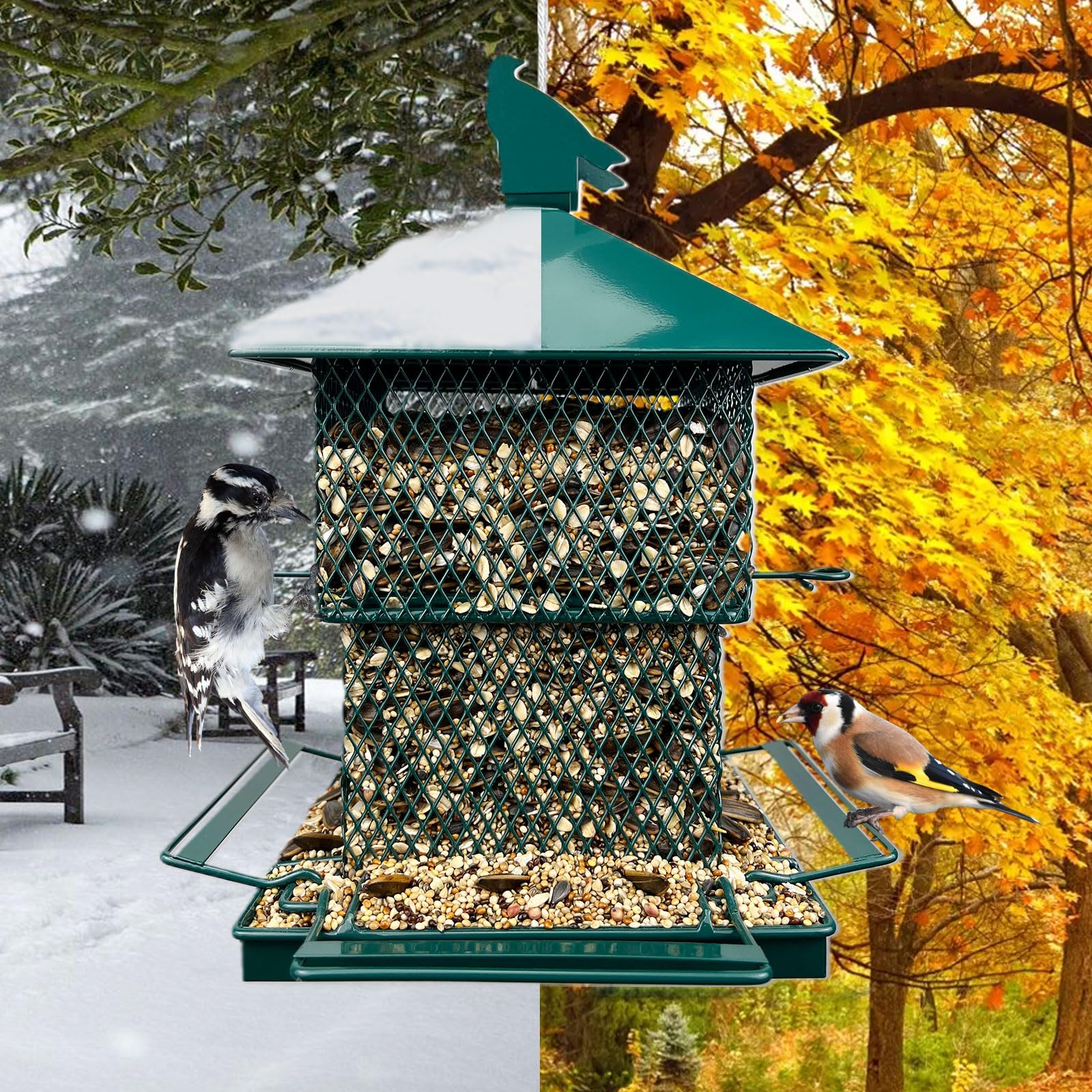 FUNWILDLIFE chew-resistant metal construction preserves seed freshness in all weather.