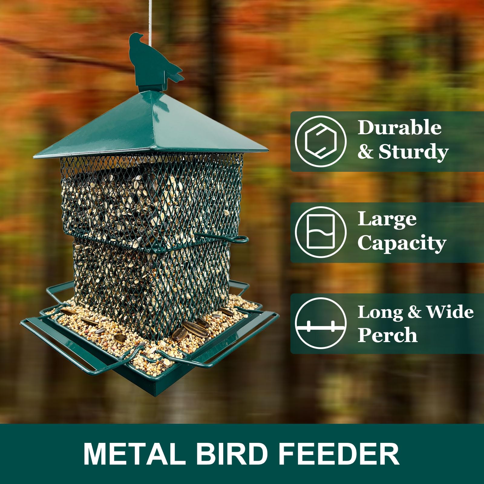 FUNWILDLIFE hanging bird feeder setup on a shepherds hook for easy viewing.