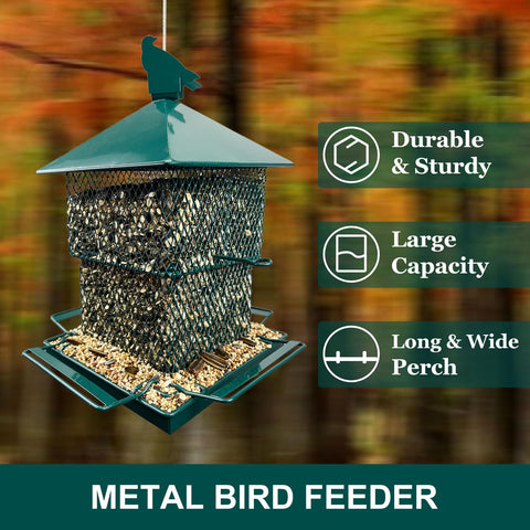 FUNWILDLIFE hanging bird feeder setup on a shepherds hook for easy viewing.