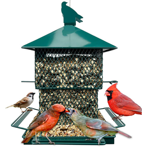 FUNWILDLIFE heavy-duty bird feeder for outdoor hanging with a squirrel-proof latch.
