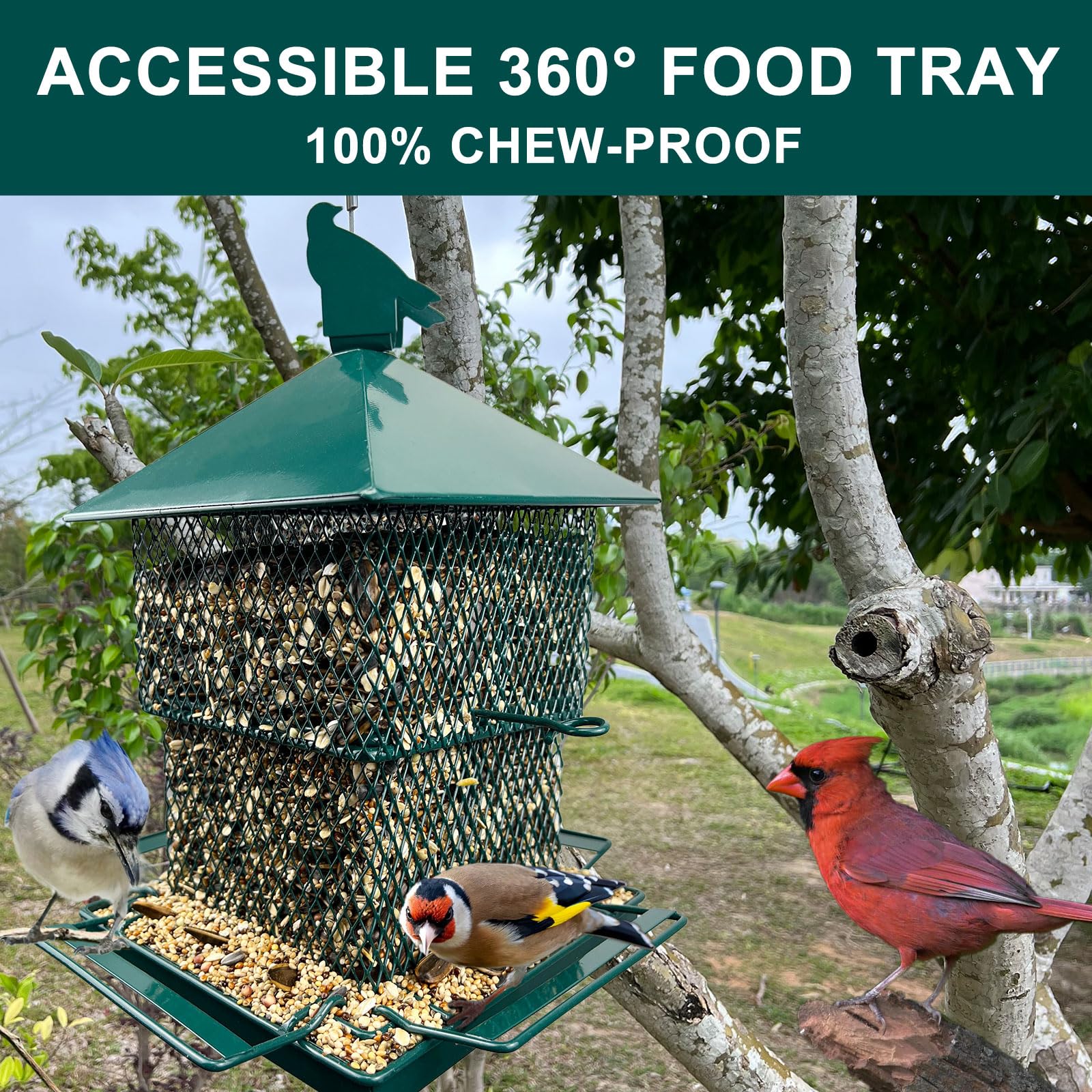 FUNWILDLIFE squirrel-proof latch keeps the lid secure during windy days.