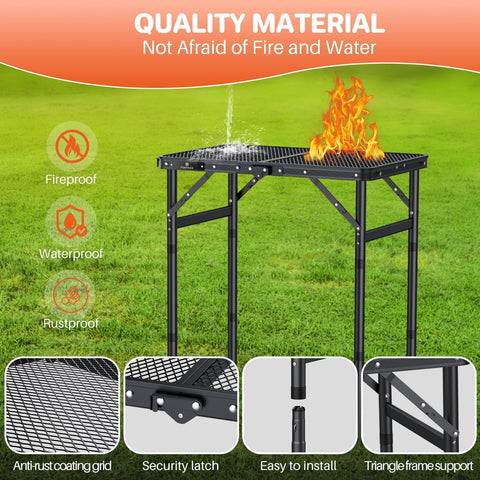 FUNYKICH aluminum-frame table feels sturdy for grills, cookware, and tools.