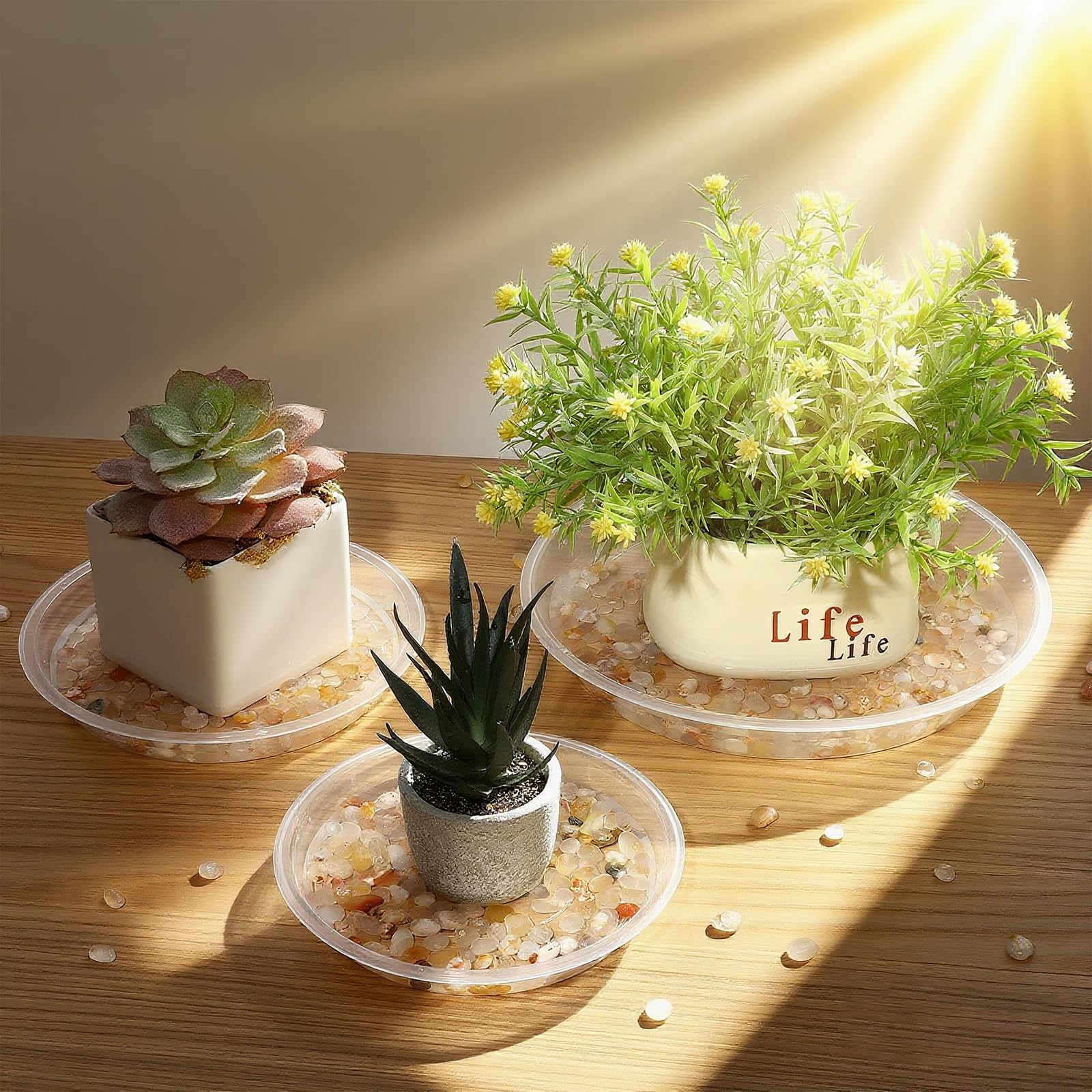 FUOAUYK 9-inch clear plant saucer edge detail highlighting raised perimeter.