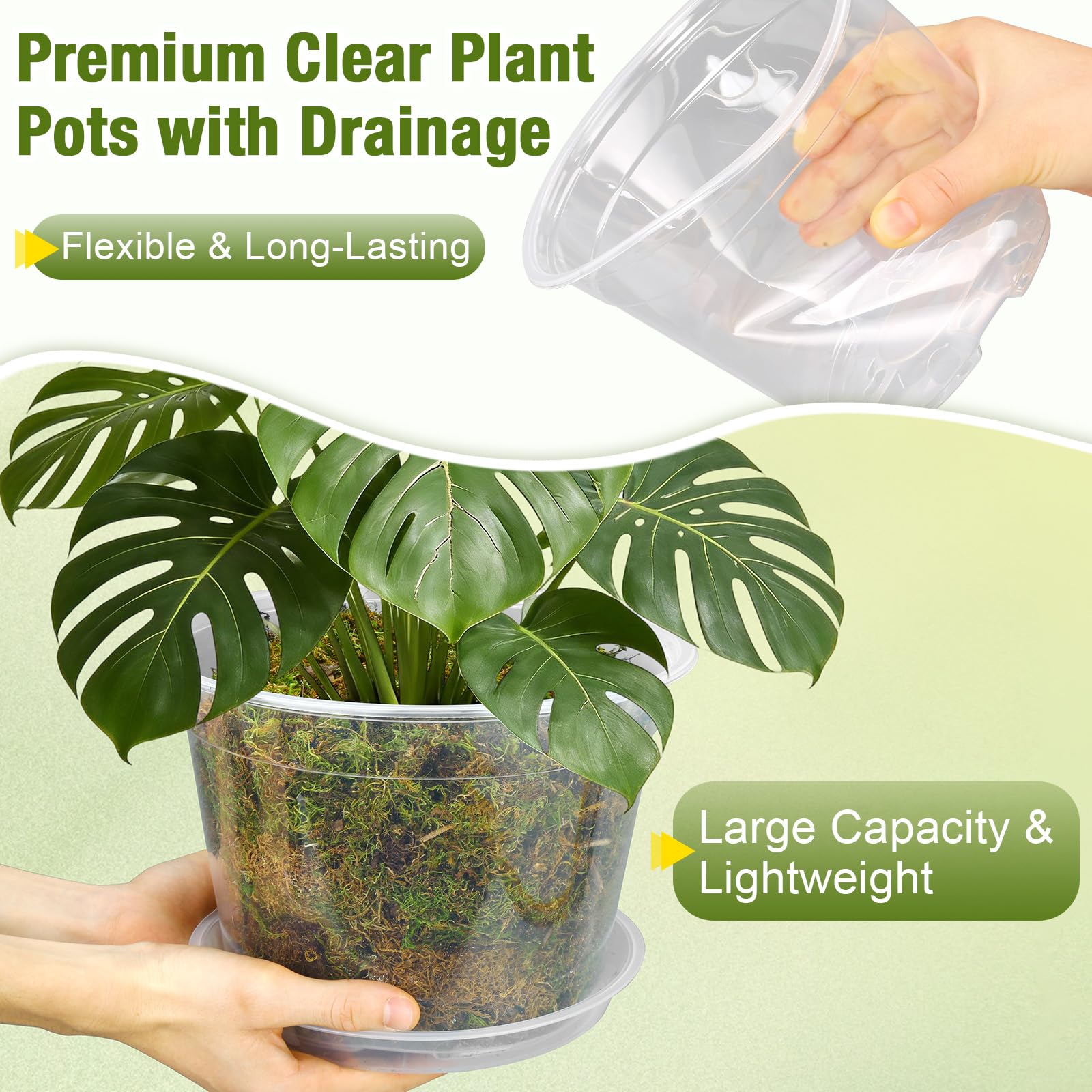 FUOAUYK 10-inch clear nursery pot with saucer ideal for larger plants and roots air flow