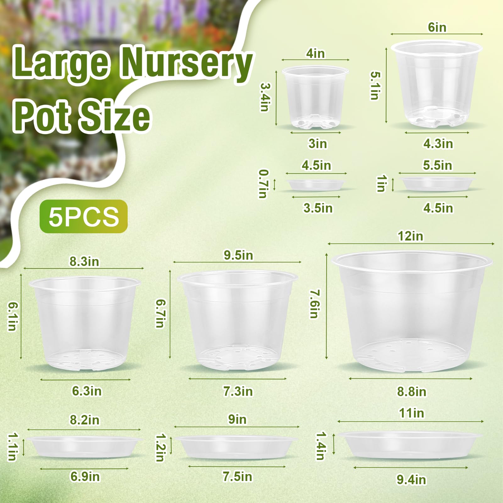 FUOAUYK 6-inch clear nursery pot with saucer supports transplanting and moisture monitoring