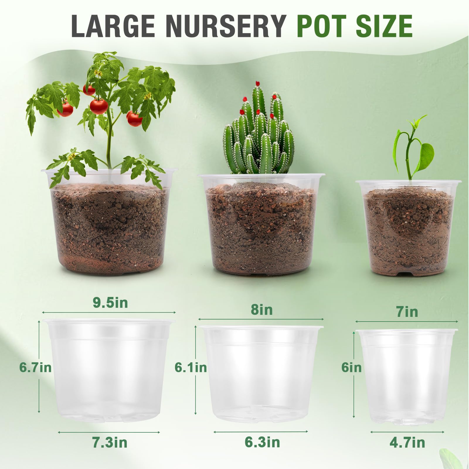 FUOAUYK clear nursery pot 8-inch with drainage holes for moisture control