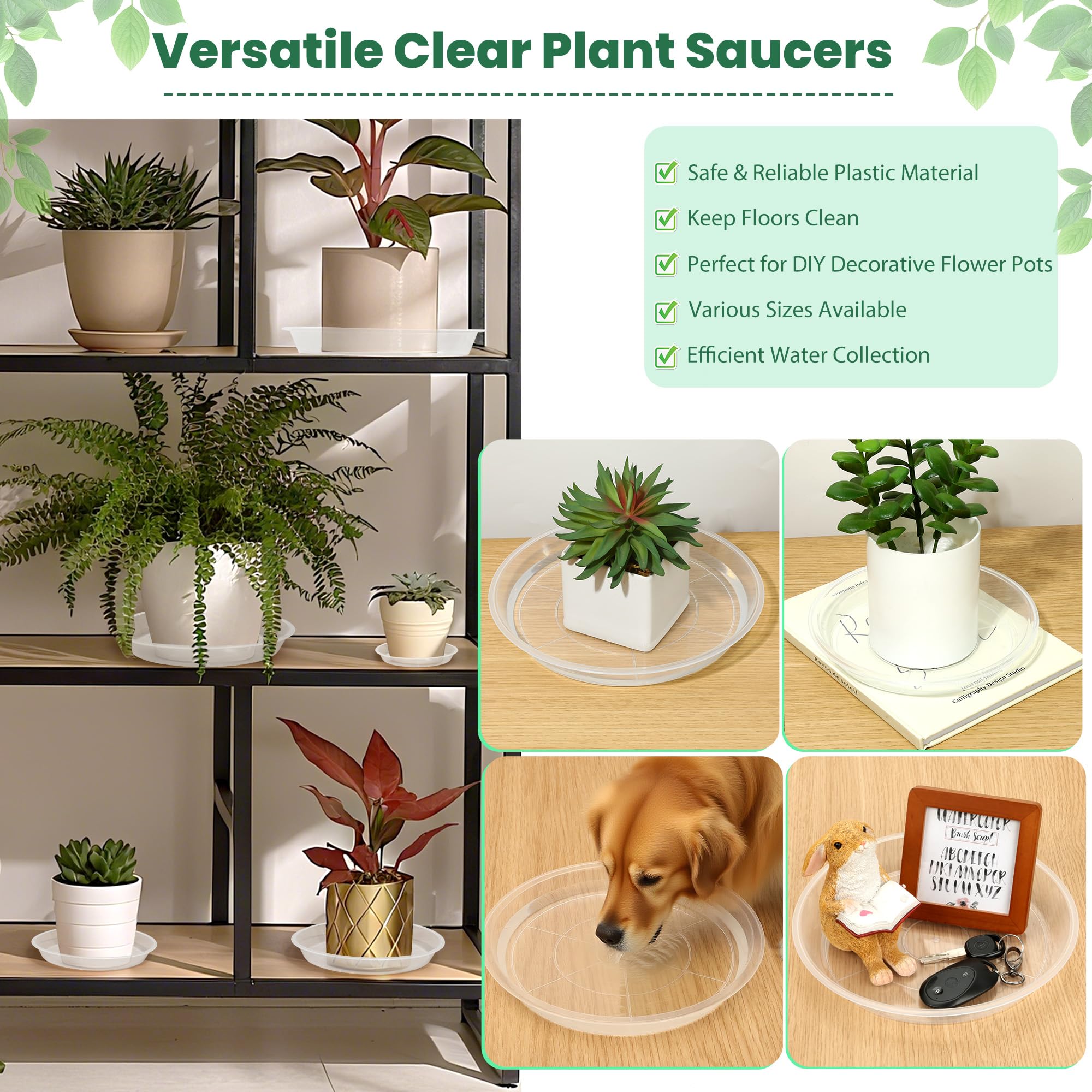 FUOAUYK no-holes planter saucer prevents leaks while staying tidy.