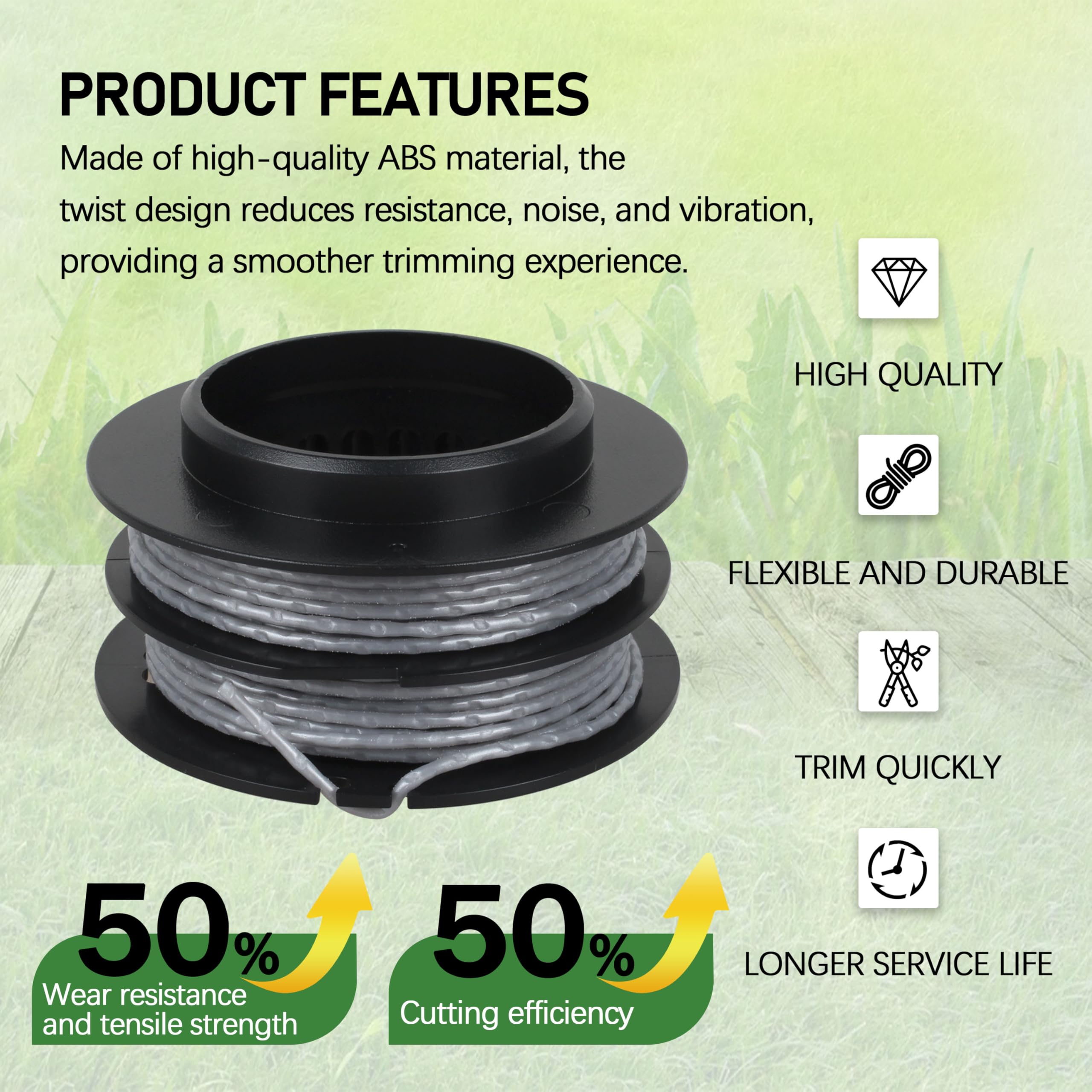 Fuosuc SB00L00 includes 17 ft of 0.080-inch line for wide mowing reach