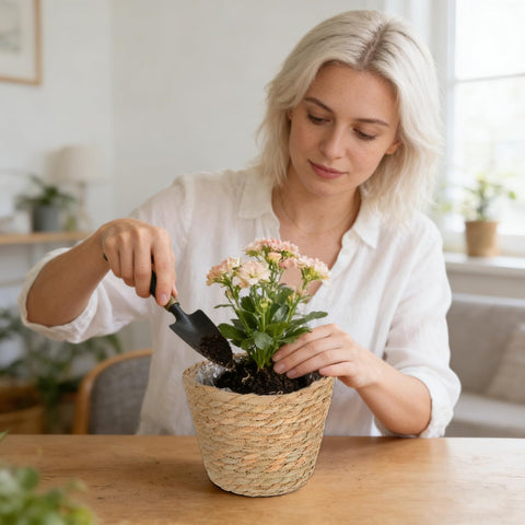 FUPMILPHRANX indoor-outdoor plant basket easy to reposition for sun exposure.