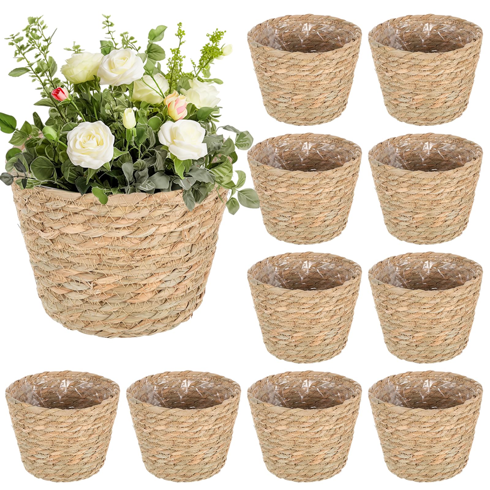 FUPMILPHRANX seagrass baskets 10-piece set for versatile plant displays.