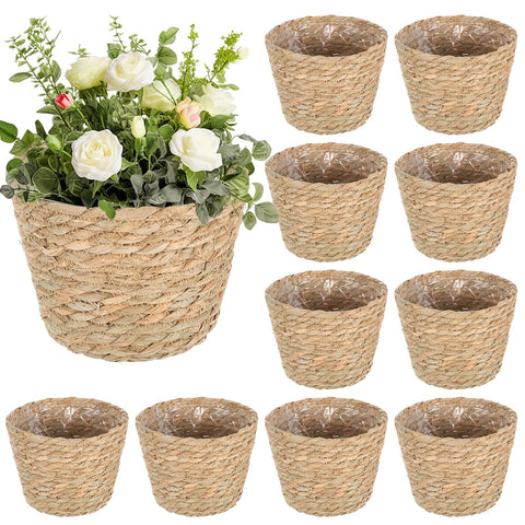 FUPMILPHRANX seagrass baskets 10-piece set for versatile plant displays.
