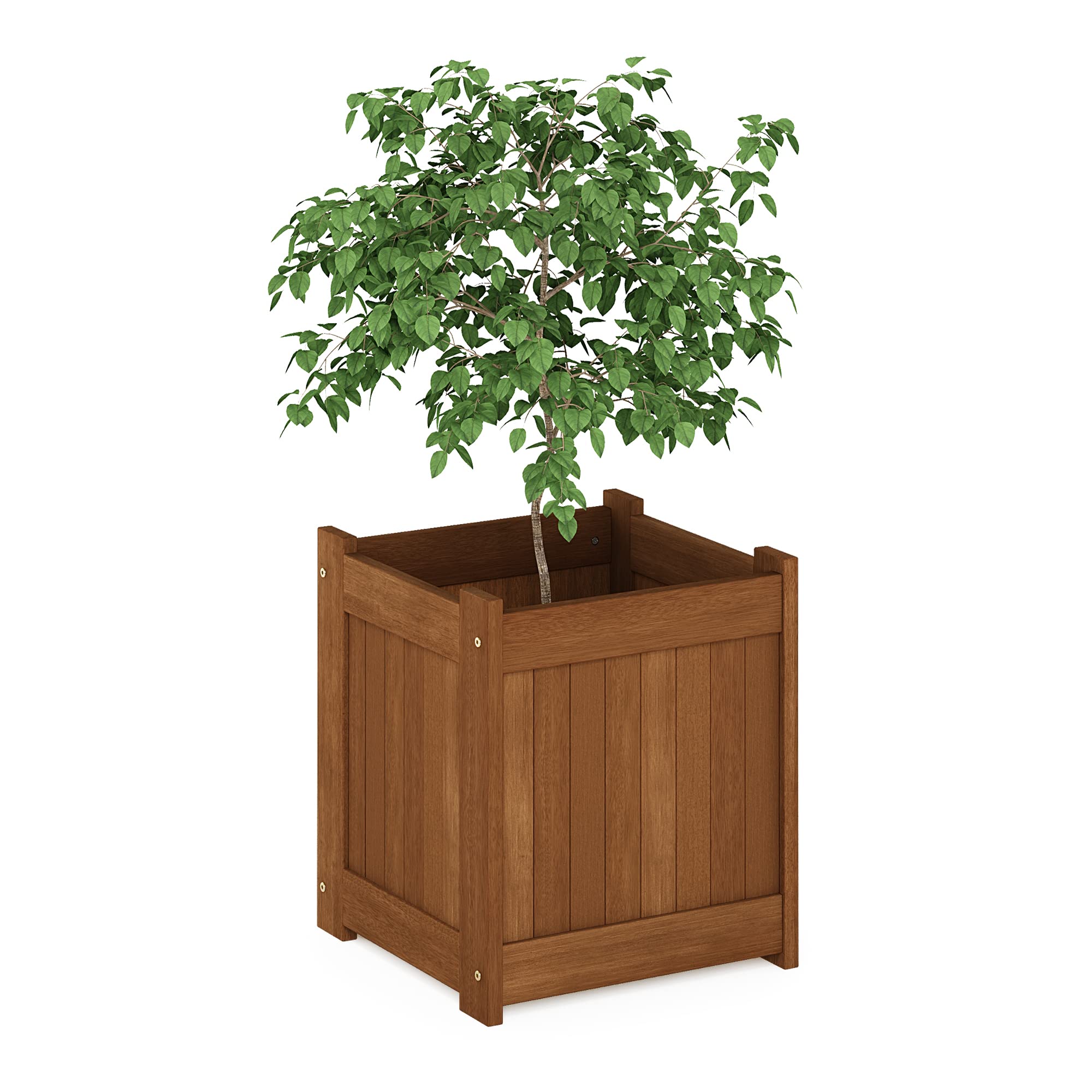 Furinno Tioman flower box front view shows durable meranti hardwood for outdoor planting.