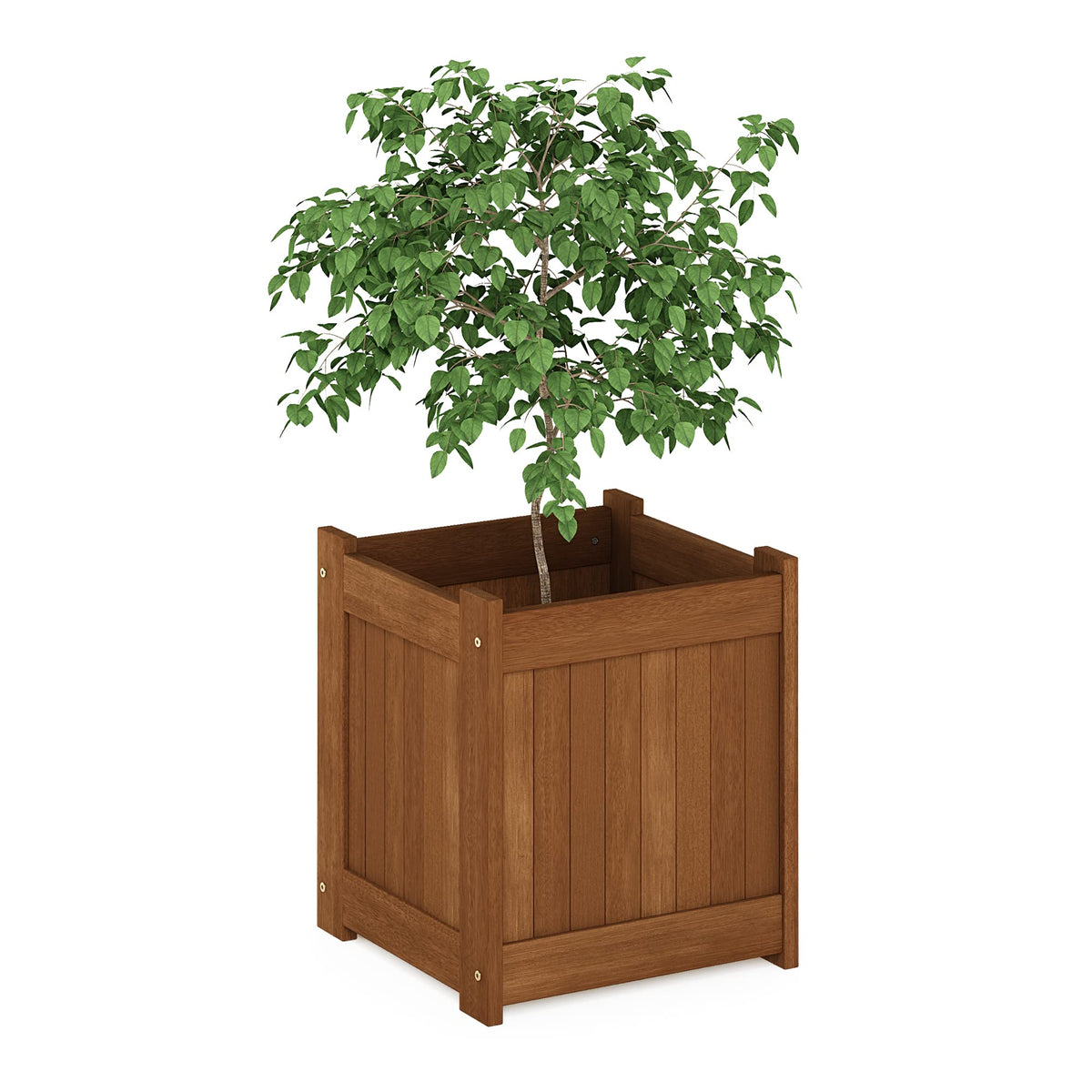 Furinno Tioman flower box front view shows durable meranti hardwood for outdoor planting.